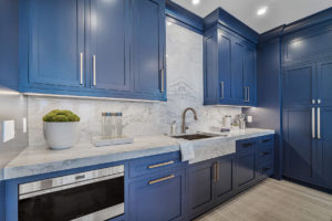 Amity door style in painted Maple wood Indigo - 20 Matte color island by Clearview Cabinetry