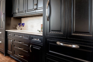 Milan P-Raised door style in painted Maple wood Ebony color by Counterpoint Kitchen & Bath