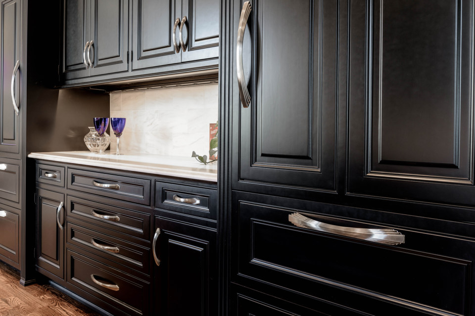 Milan P-Raised door style in painted Maple wood Ebony color by Counterpoint Kitchen & Bath