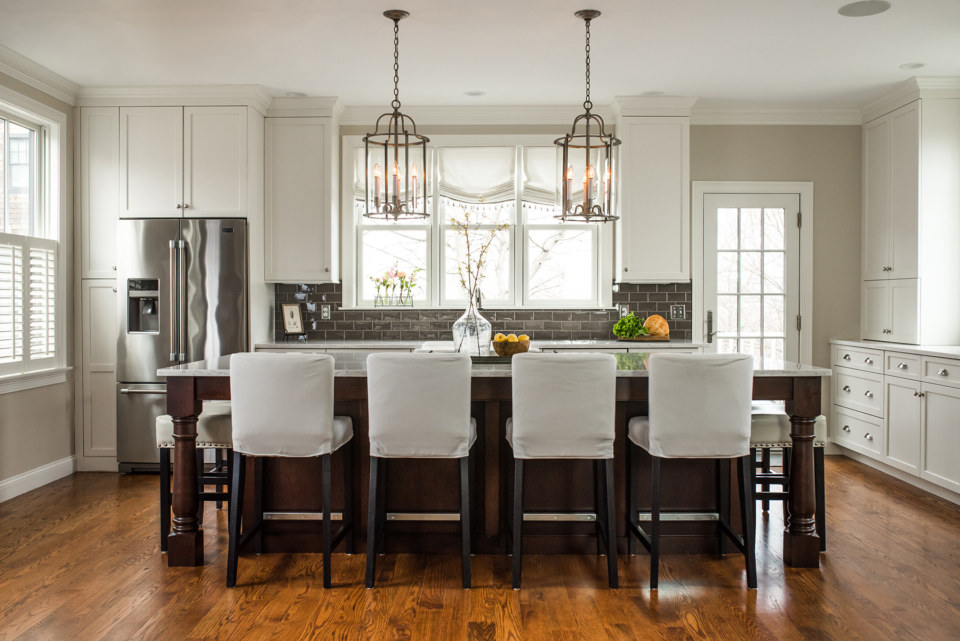 Plaza door style in painted Maple wood with Divinity - 20 Matte colors Island door Plaza in Cherry with Amaretto finish by Heartwood Kitchen & Bath