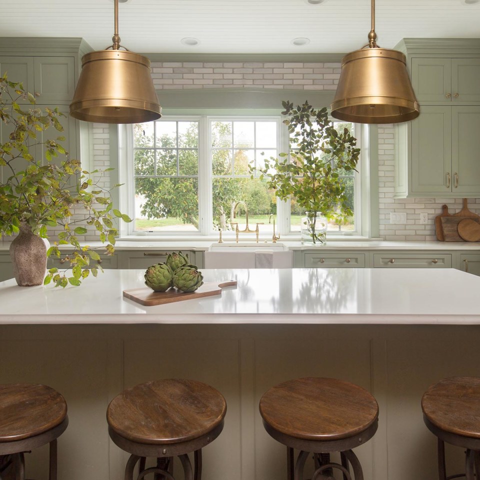 Design work by Karr Bick Design - Door Style: Delmar door Painted Maple Reef