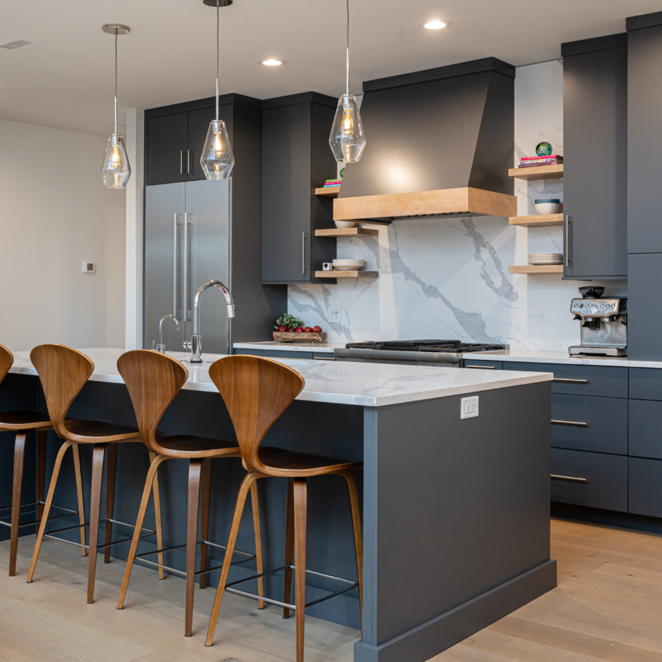 Door Style/Color: Avalon door MDF+Plus in Gunmetal color by @advancecabinetry