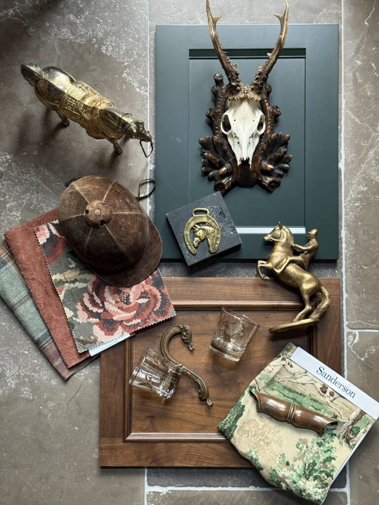 Inset Delmar Walnut Saddle low sheen cabinets side wall and trim Inset Hawthorne Studio Green