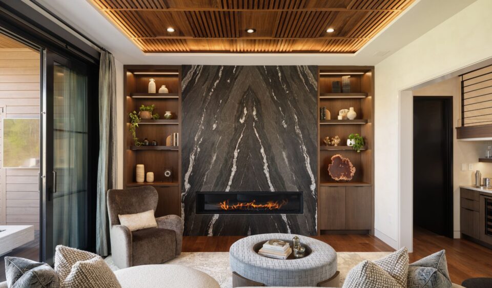 Created by Advance Cabinetry Door Style/Color: Geneva door in Select Specie Quartered Walnut with a custom Natural Glaze Choice
